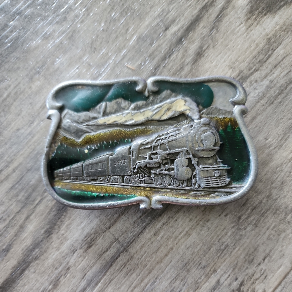 1984 Bergamot Brass Works Enameled Steam Locomotive Train Engine Belt Buckle